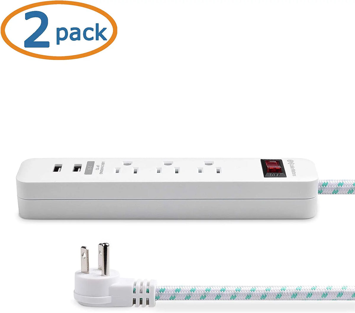 2-Pack 3 Outlet Surge Protector Power Strip with USB Charging Ports White V80375