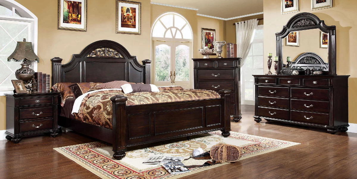 Dark Walnut Solid Wood 3-Drawer Nightstand T6087