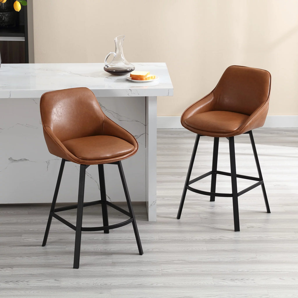 Brown Faux Leather Upholstered Bar Stools Set of 2 U46704
