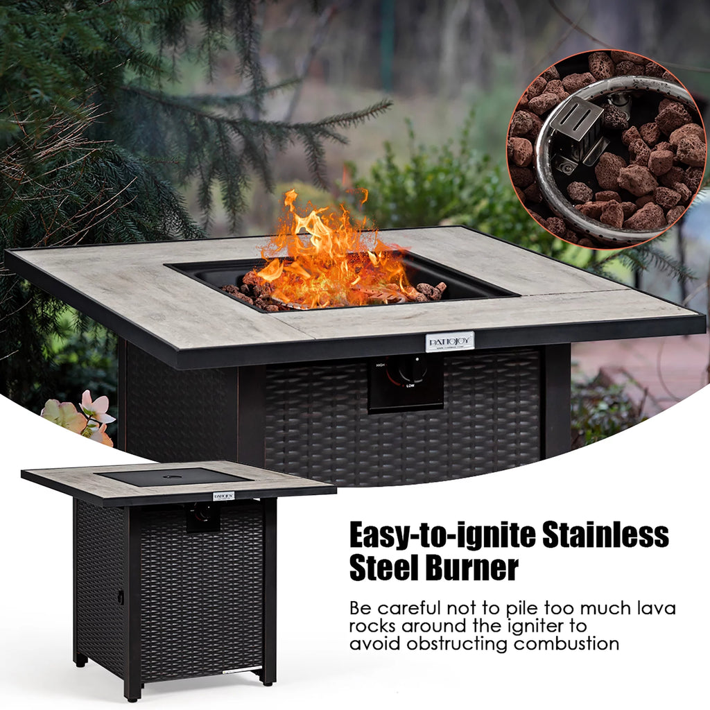 30'' Square Propane Gas Fire Pit Table 50,000 BTU with Cover L926