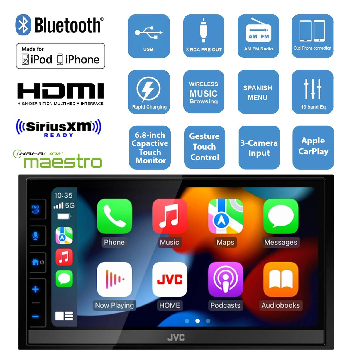 6.8" Touch Screen Car Stereo with 6x9" 3-Way Speakers F2205