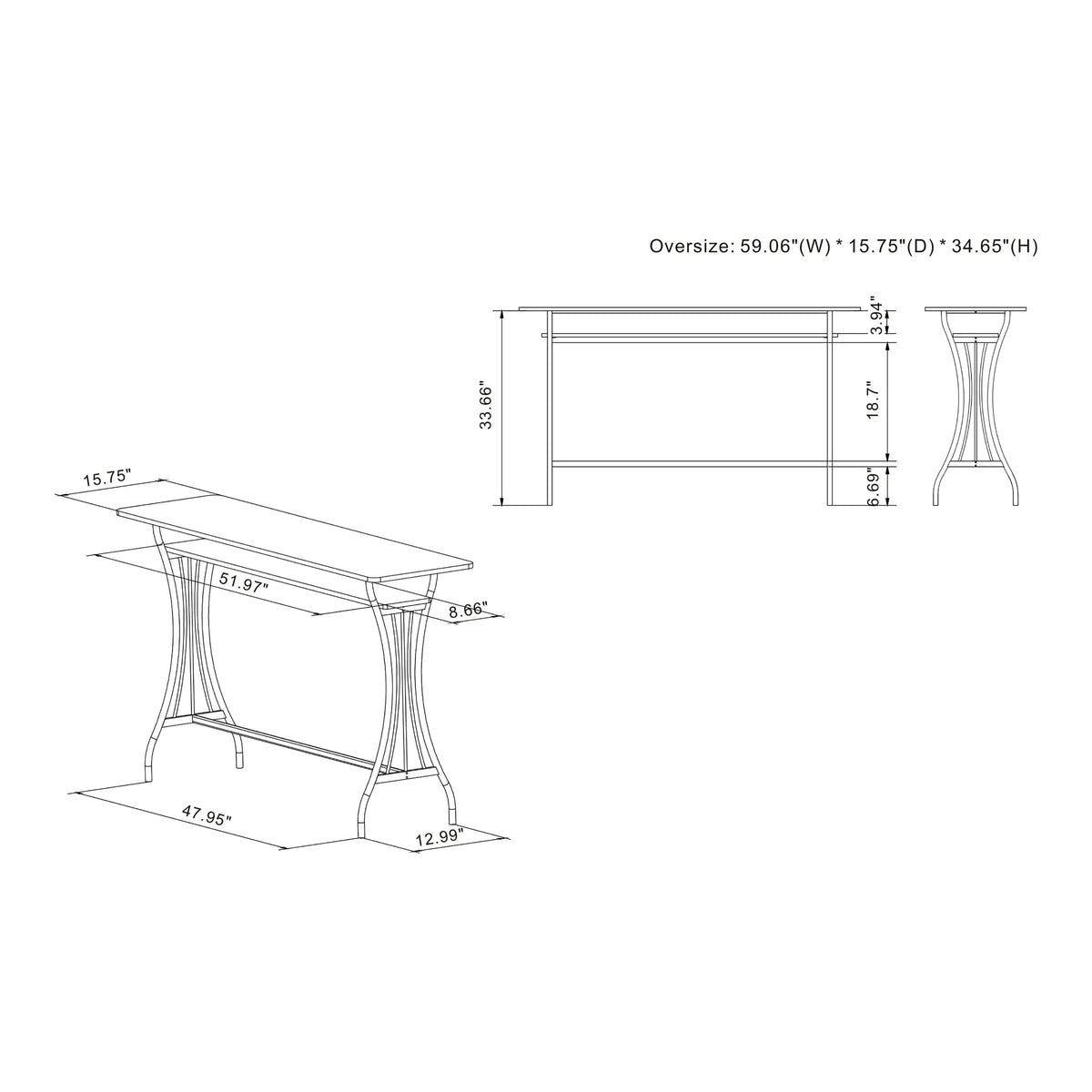Wood 1-Shelf Console Table H1035