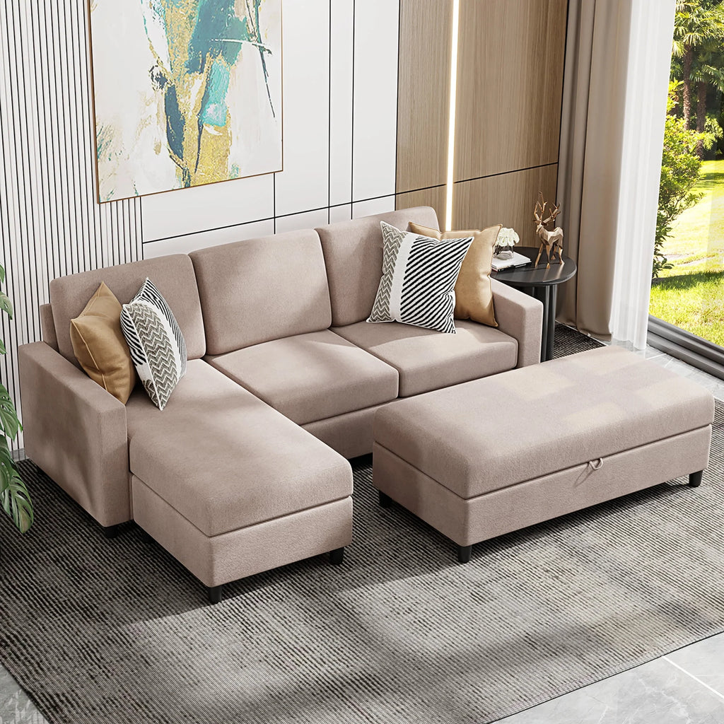 L-Shaped Convertible Sectional Sofa Linen Fabric R29007