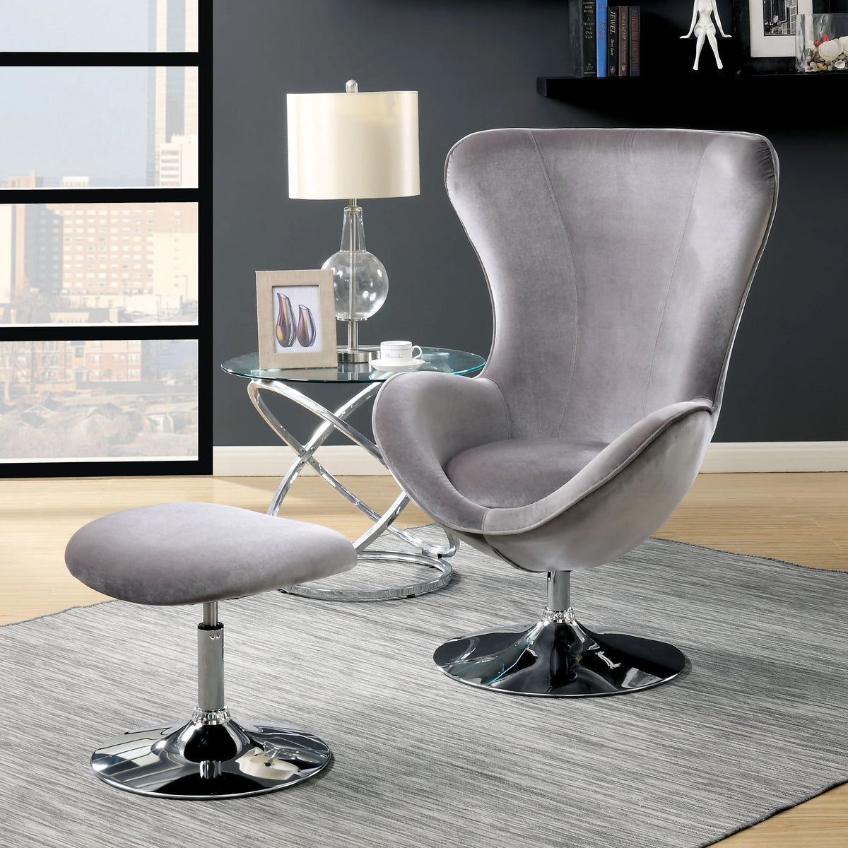 Modern Fabric 2-piece Accent Chair and Ottoman Set R58168