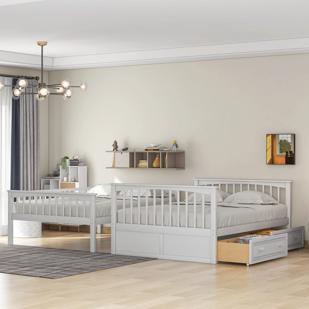 Pine Wood Full-Over-Full Bunk Bed with Storage H437