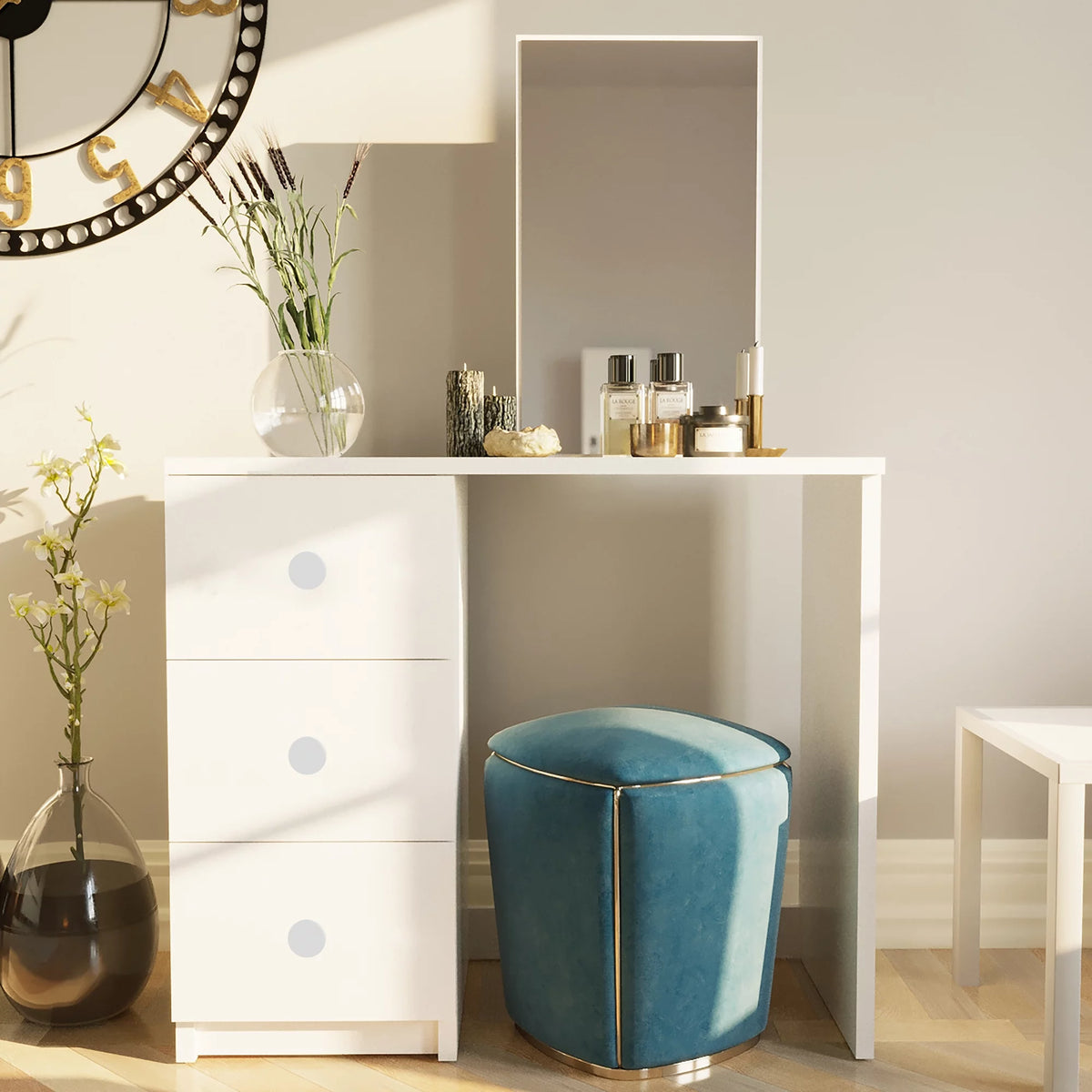 White 3 Drawer Vanity Table with Mirror O553508