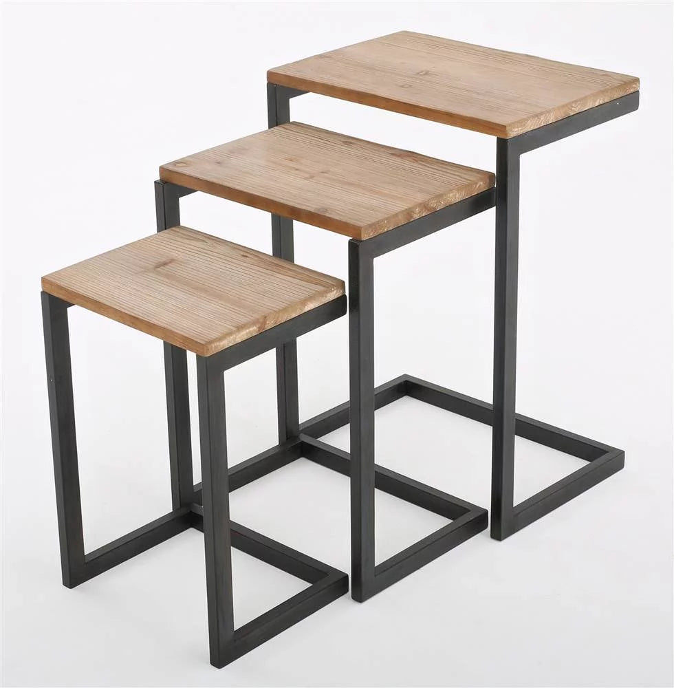 Modern Industrial Firwood Nesting Tables Set of 3 T464
