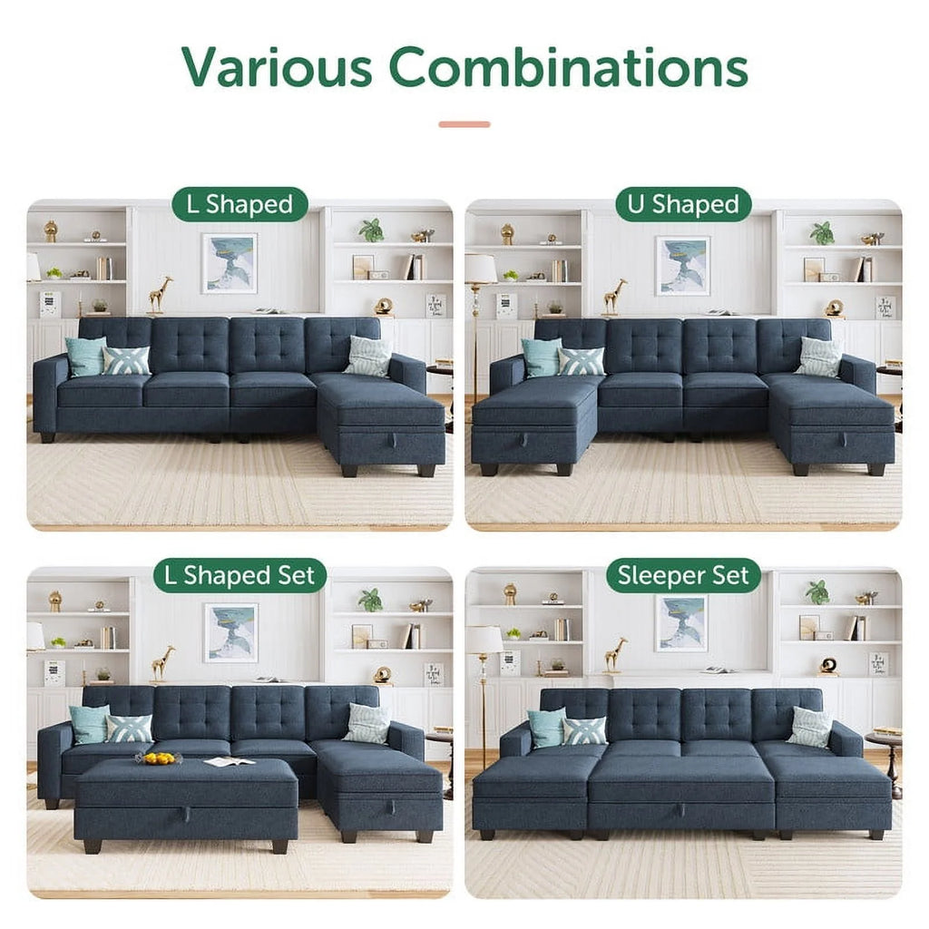 Light Grey Convertible Sectional Sleeper Sofa with Storage O721