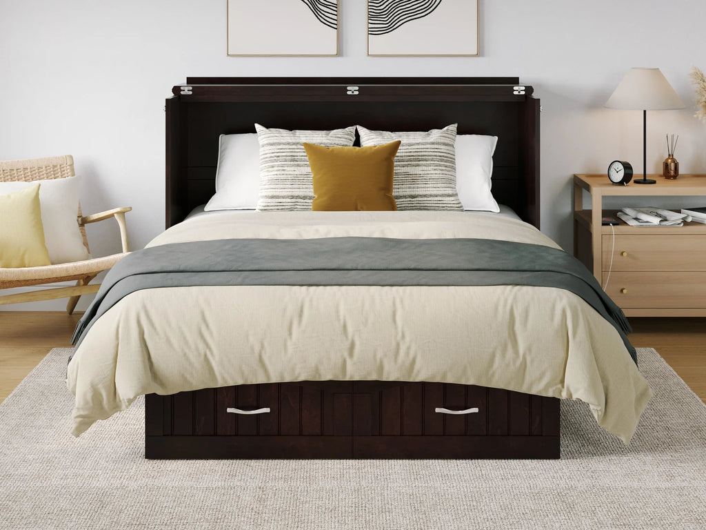 Queen Solid Wood Murphy Bed Chest with Mattress N54944