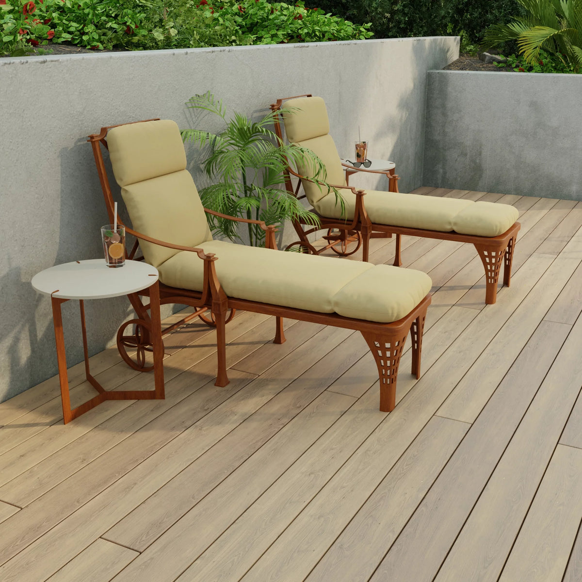 Antique Beige Rectangular Outdoor Chaise Lounge Cushion J393