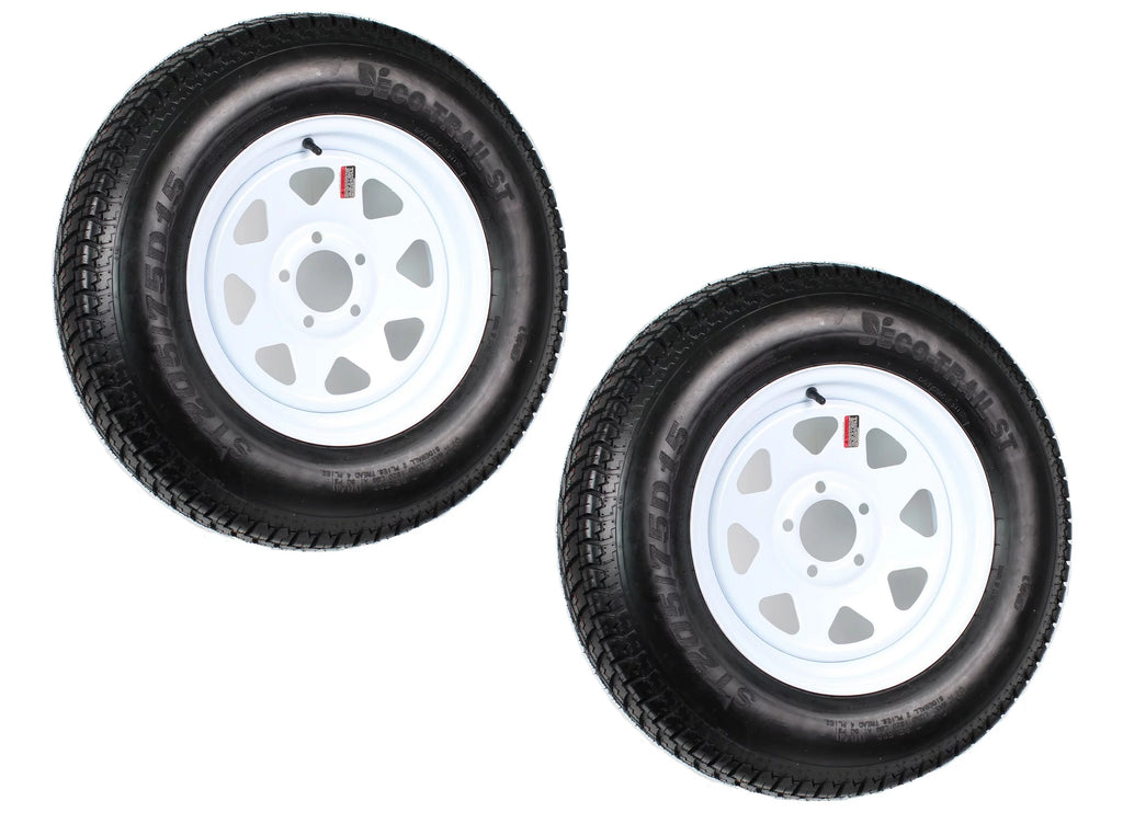 2-Pk Trailer Tire Rim ST205/75D15 15 in. Load C 5 Lug White Spoke Wheel U6978