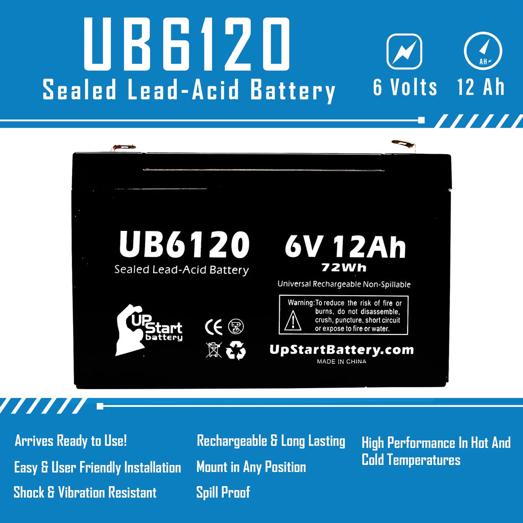 6V 12Ah Sealed Lead Acid Battery with F1 to F2 Terminal Adapters B2062