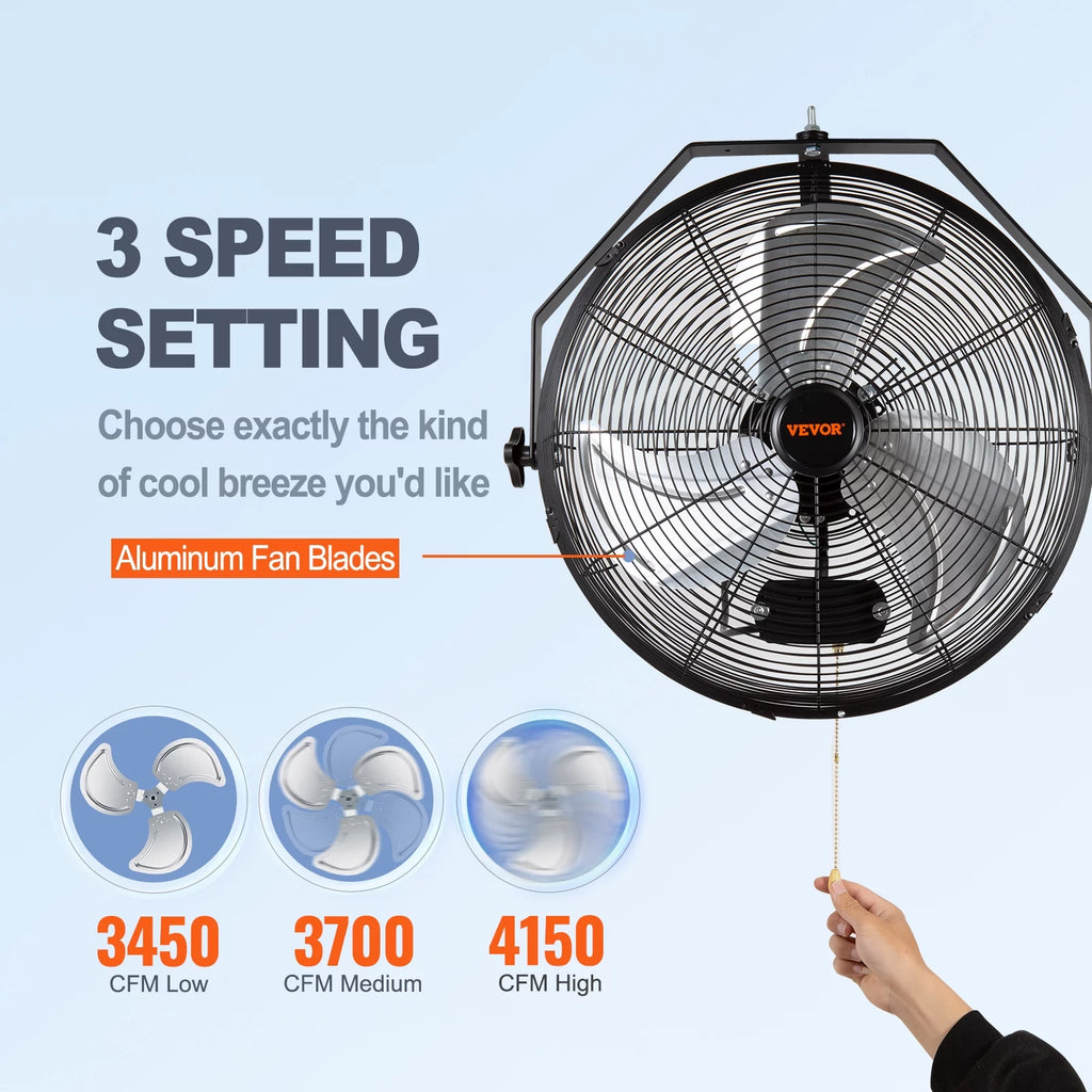 Wall Mount Oscillating Fan 17.6'' 3 Speed Waterproof B40134