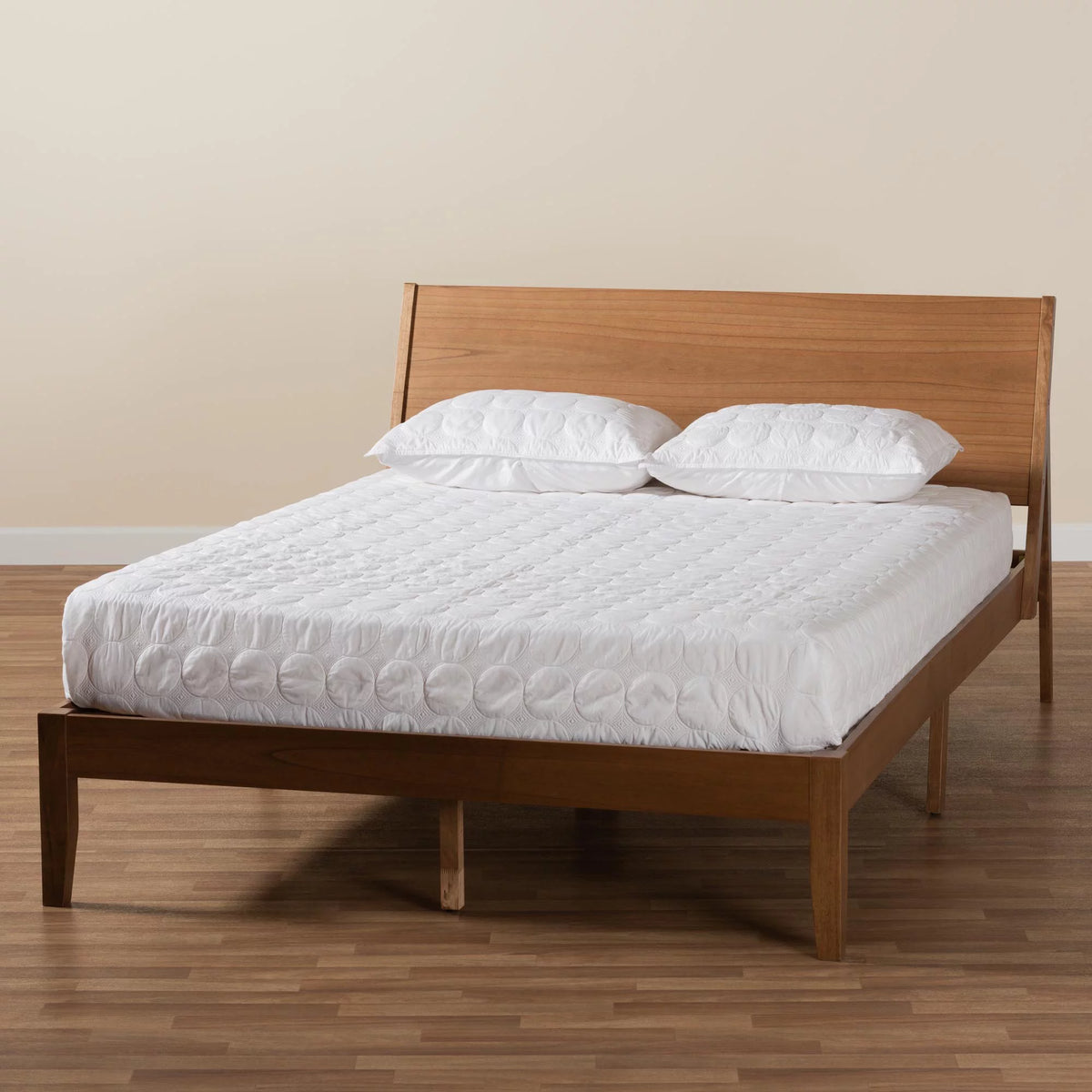 Walnut Brown Wood Queen Size Platform Bed T1484