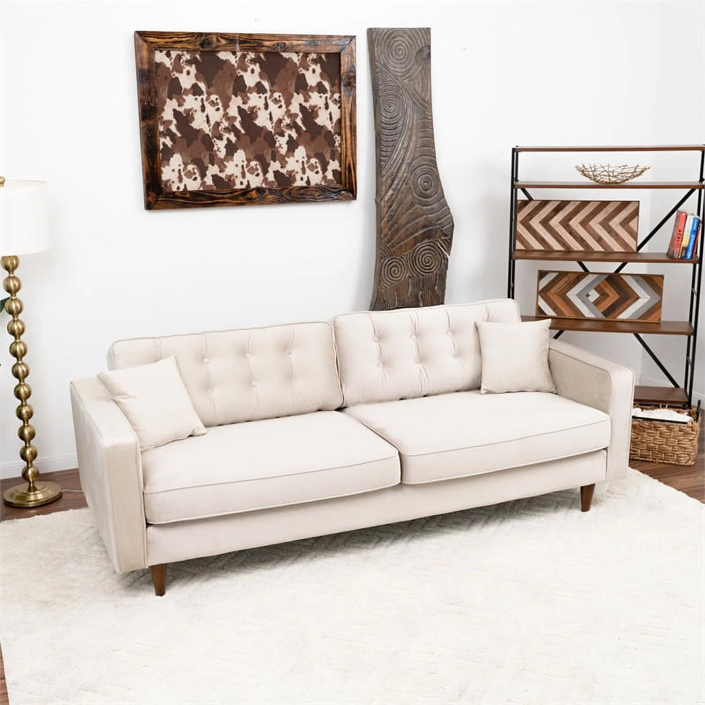 Beige Velvet Living Room Couch E65152