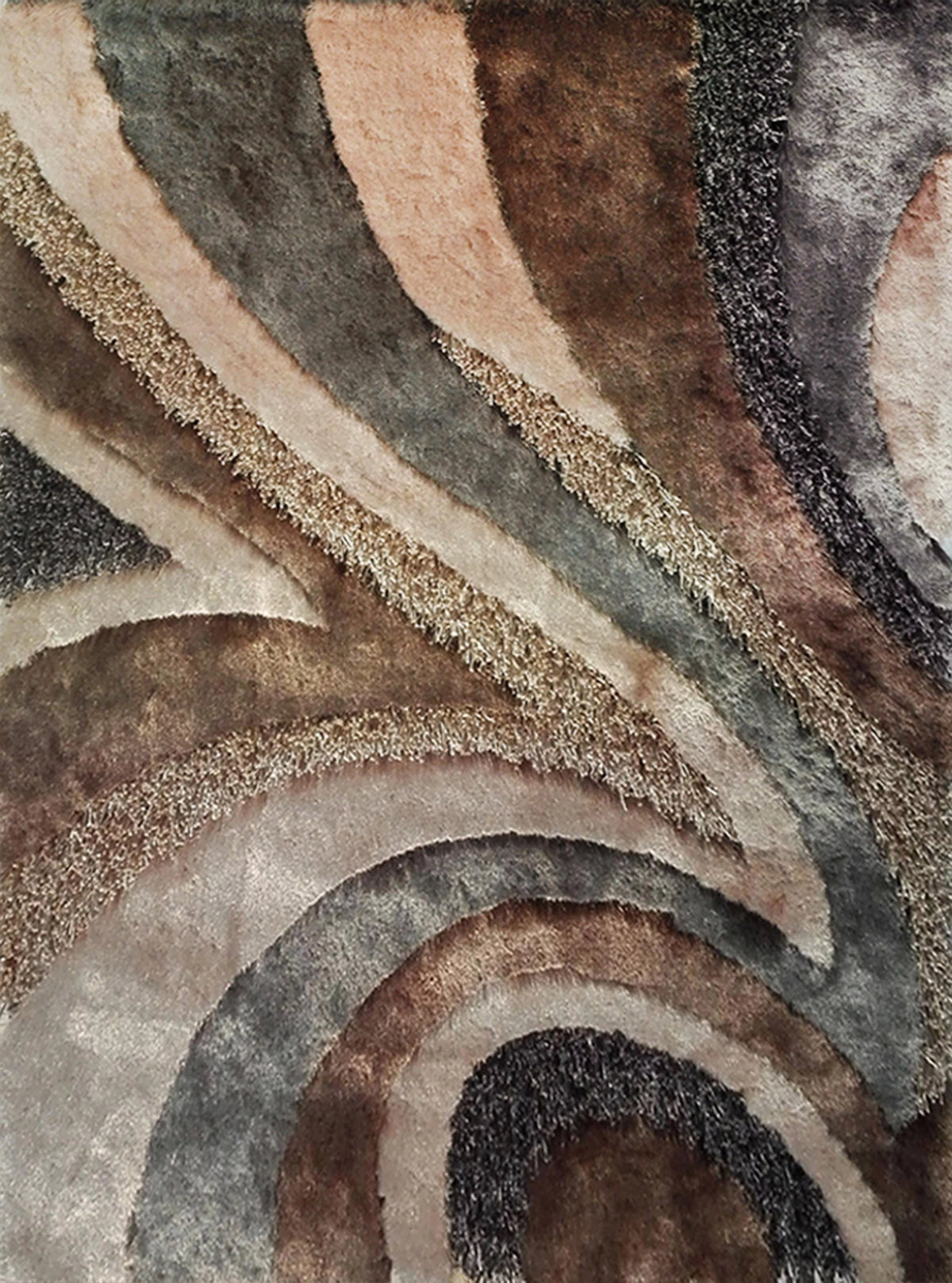 Golden Brown Gray Silver Shag 5'x7' Area Rug I2917