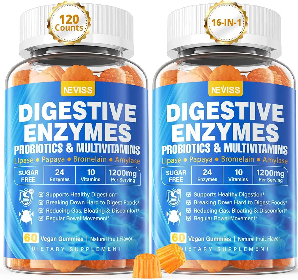 Chewable Digestive Enzymes with Probiotic Gummies, Multivitamins, Calcium, Magnesium F21834