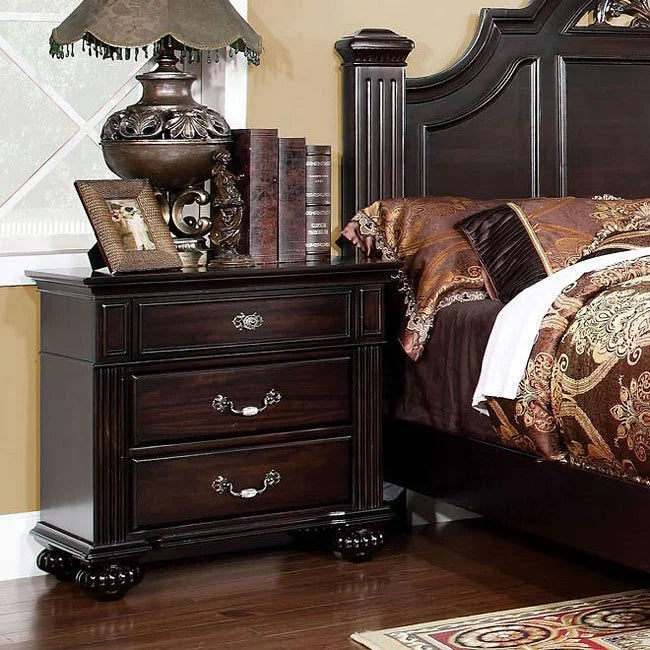 Dark Walnut Solid Wood 3-Drawer Nightstand T6087