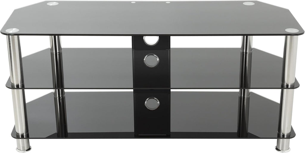 Black Glass Chrome Leg TV Stand with Cable Management X54539