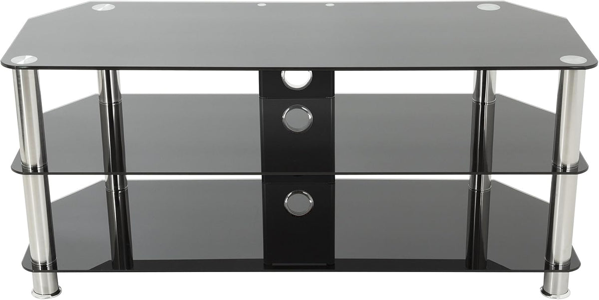 Black Glass Chrome Leg TV Stand with Cable Management X54539