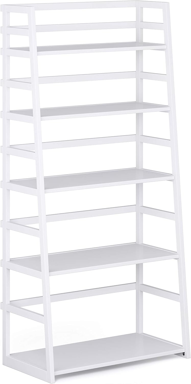Black 5 Shelf Solid Wood Ladder Shelf Bookcase E53392