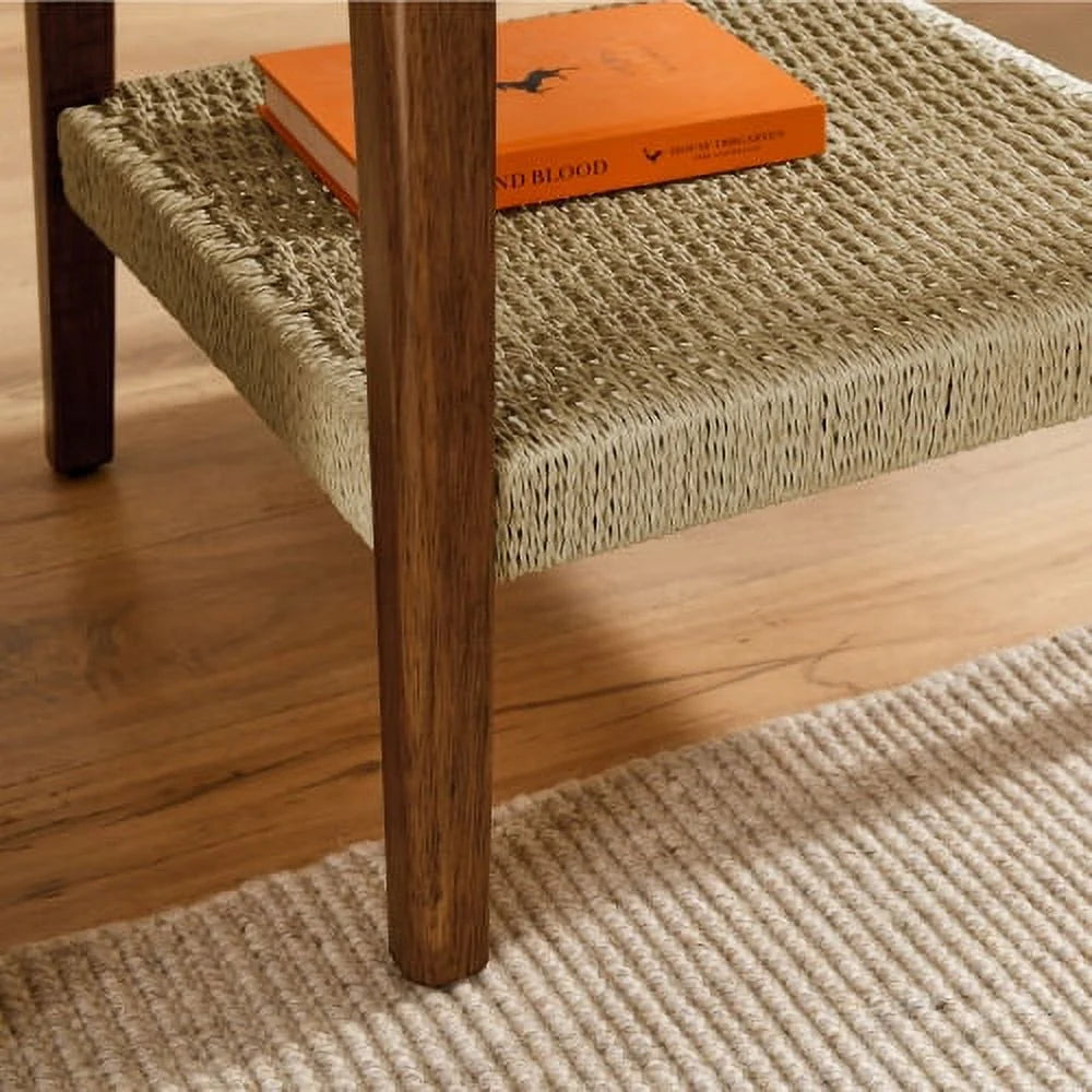 23" Mid-Century Side Table with Woven Shelf M598120
