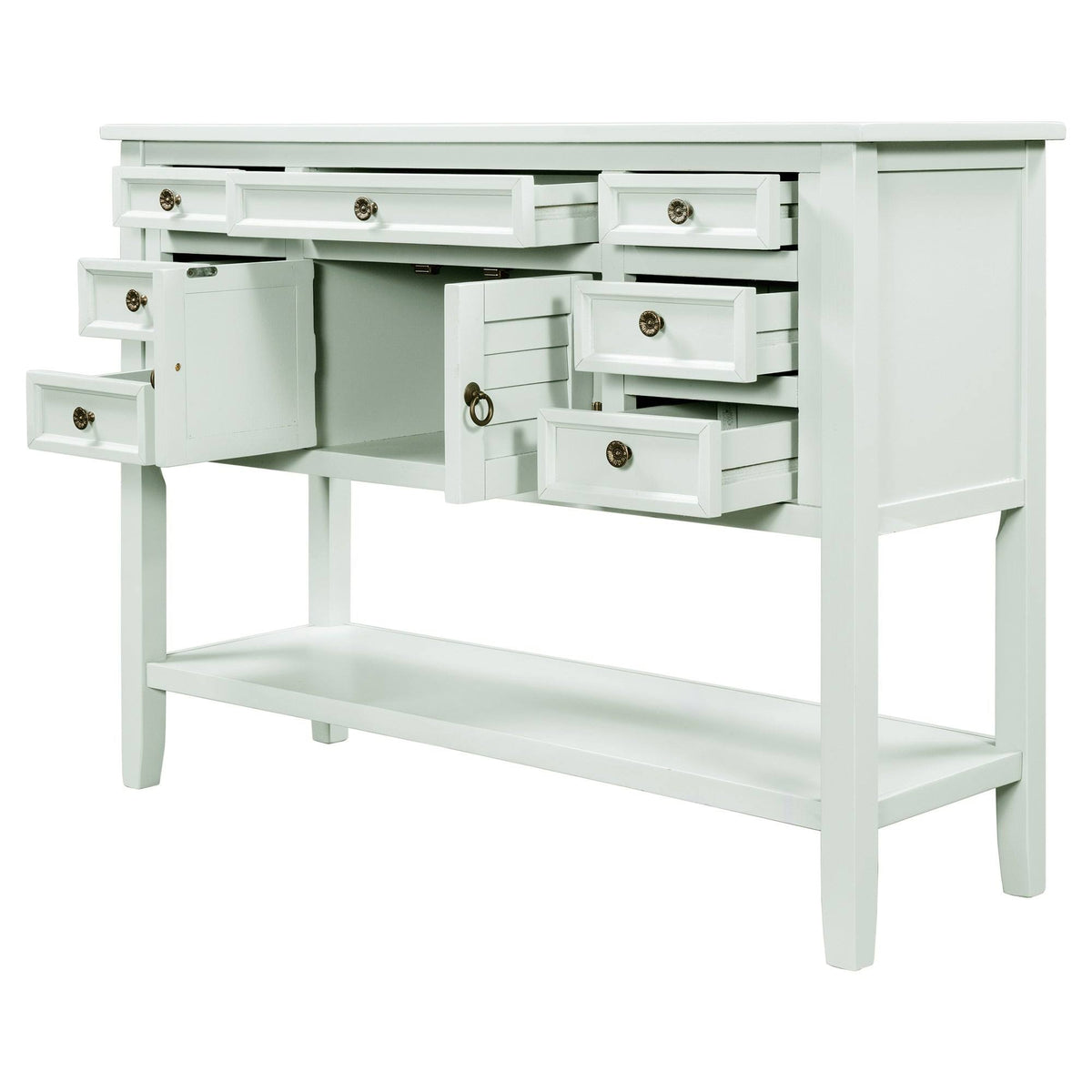 Light Blue Green Pine Console Table with 7 Drawers 1 Cabinet 1 Shelf L77747