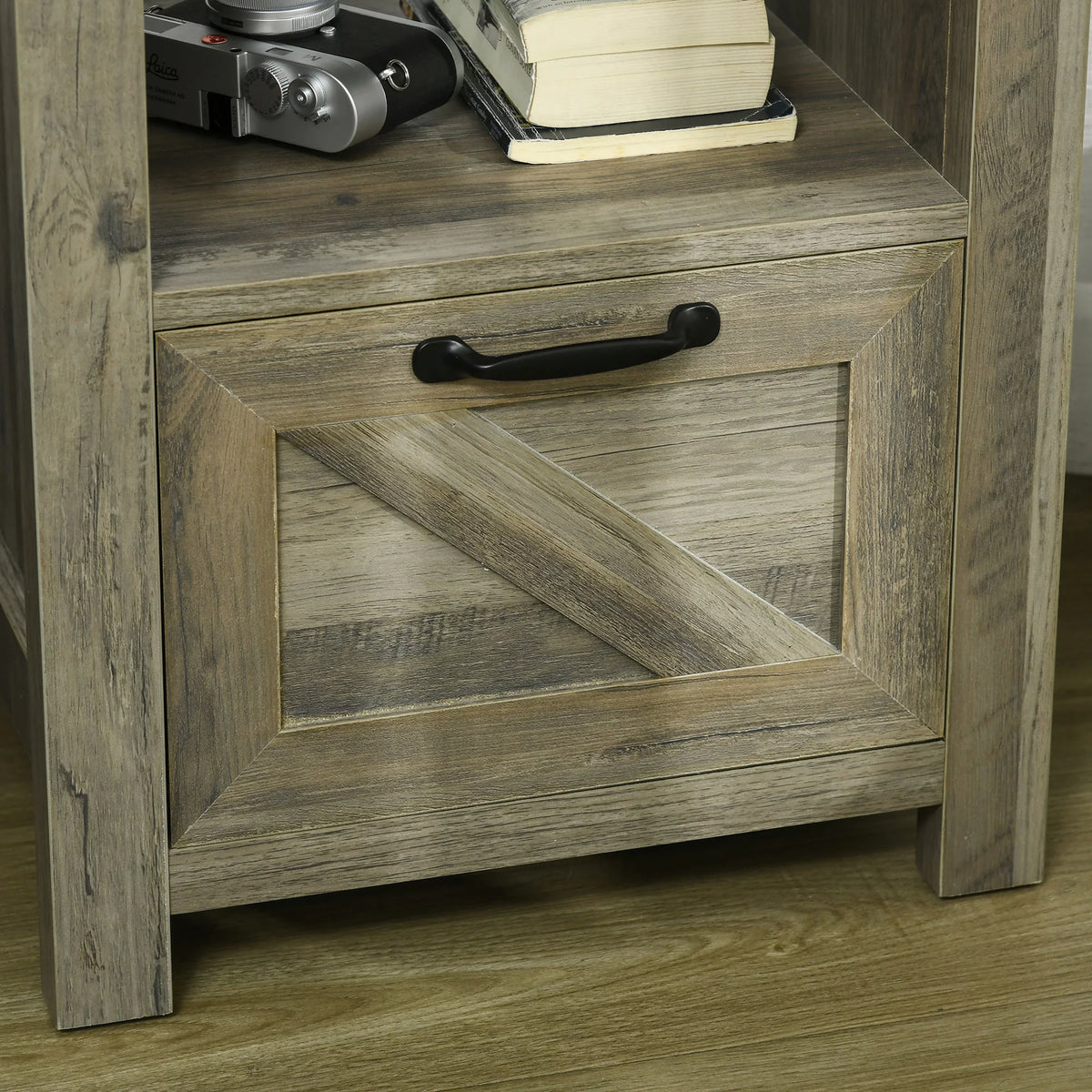 Set of 2 Gray Oak Side Table with Storage T2796