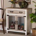 White and Oak Brown Wood 2-Door Storage Cabinet Q141