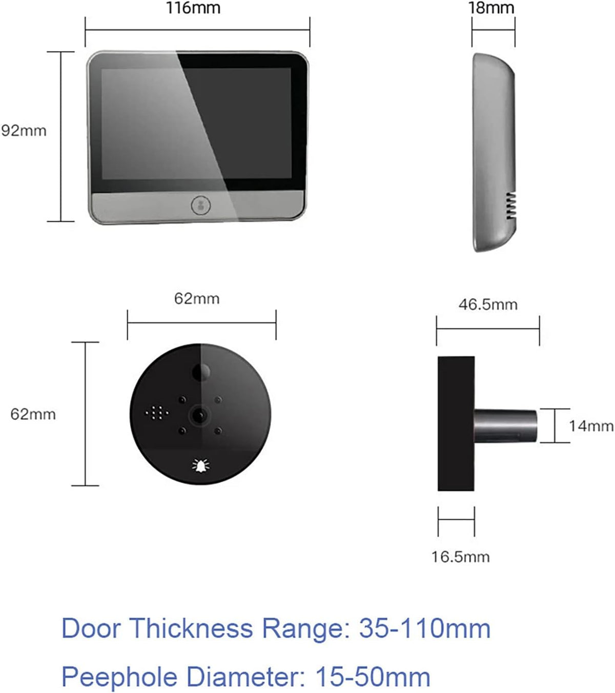 Digital Peephole Door Viewer WiFi Doorbell Camera 1080P Video Intercom 4.3 inch Monitor M255