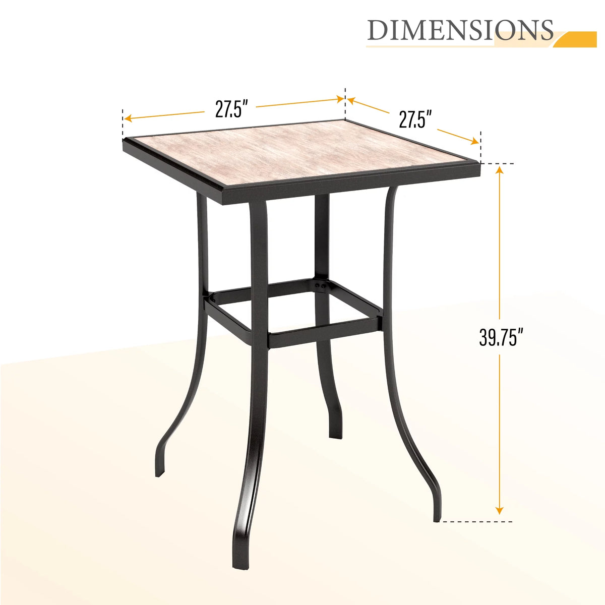 40" Black Patio Bar Table with Metal Frame S2034