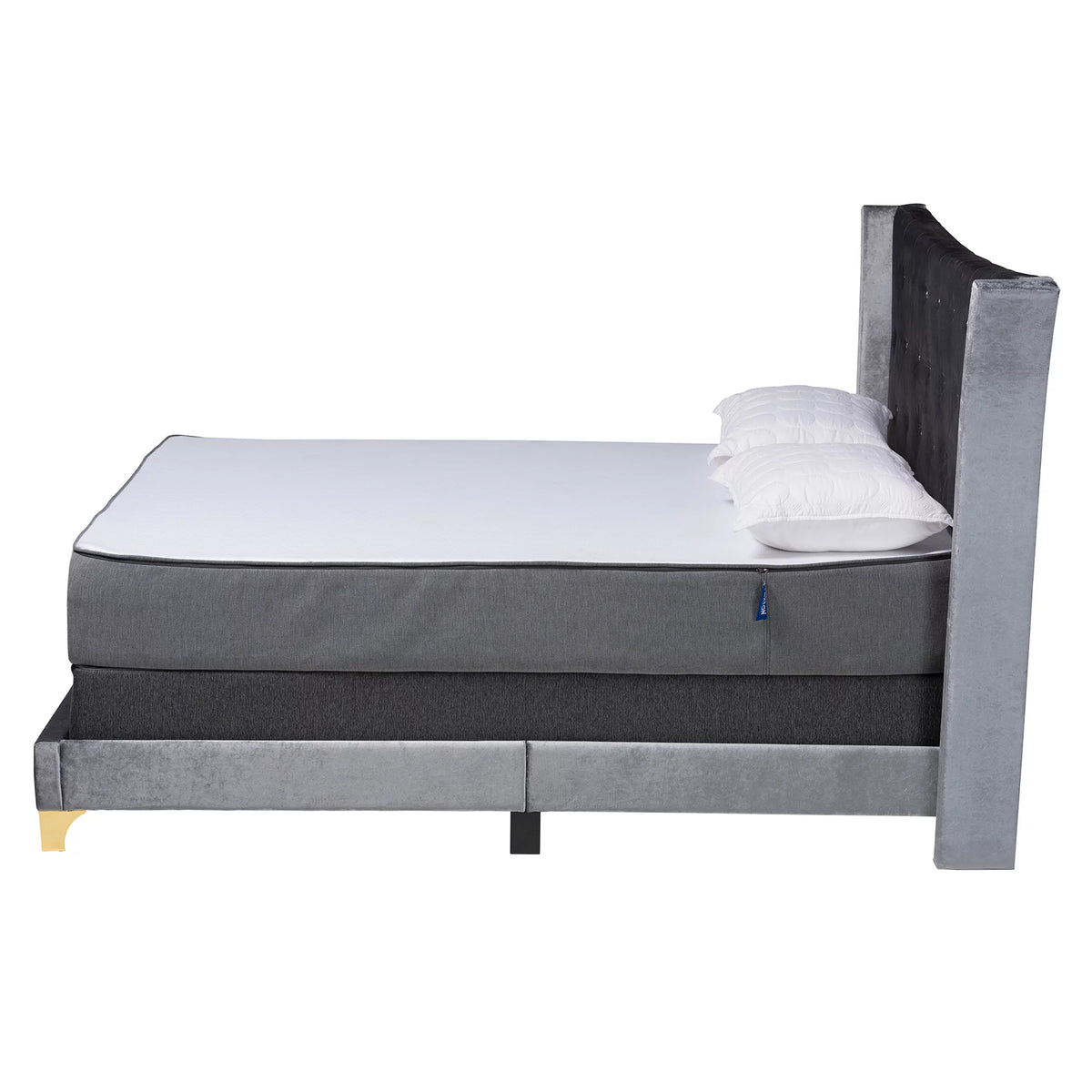 Grey Velvet and Gold Metal Queen Size Panel Bed Z693866