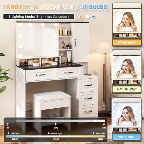Black Vanity Desk with Mirror and Lights E6964