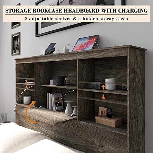 King Size Wooden Platform Bed with Storage Headboard and 4 Drawers M97082