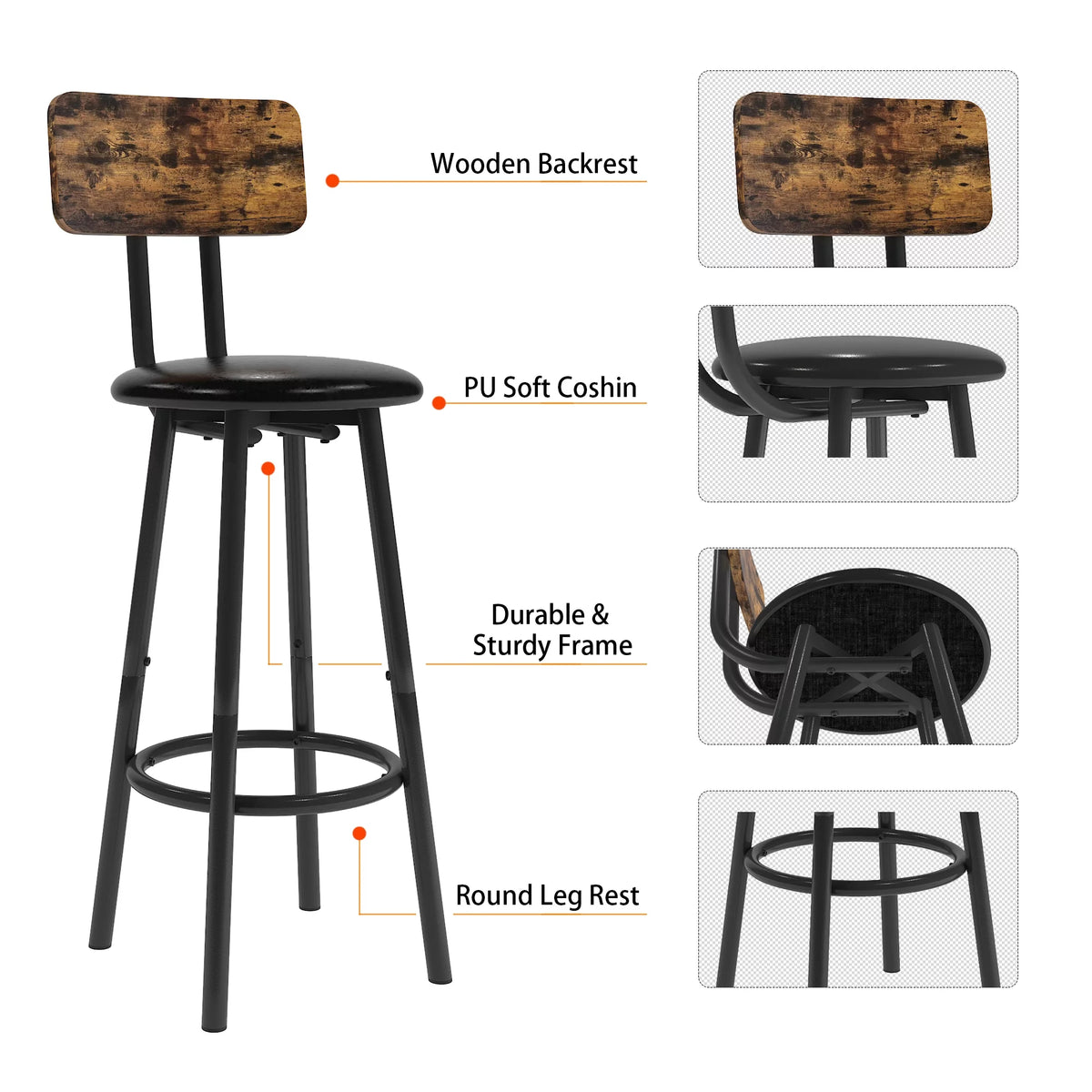 5 Piece Bar Height Dining Table Set with Upholstered Stools J5070