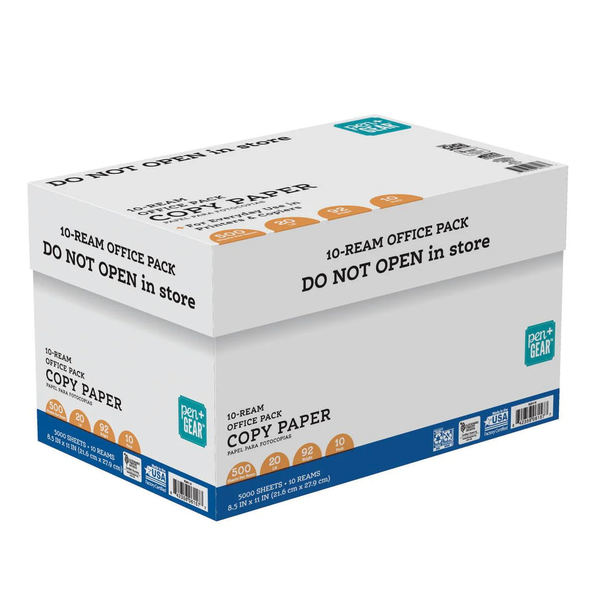 Copy Paper, 8.5 x 11, 92 Bright White, 20 lb., 10 Ream Case (5,000 Sheets) R643