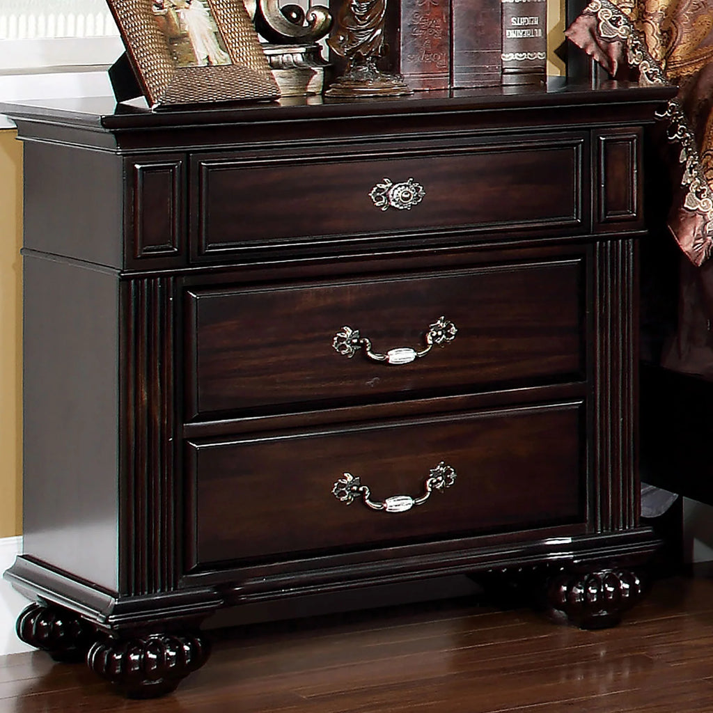 Dark Walnut Solid Wood 3-Drawer Nightstand T6087