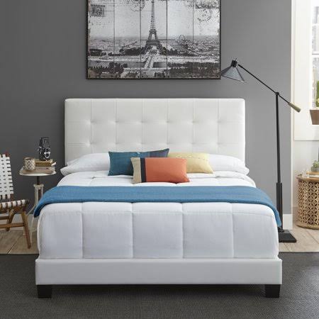 White Upholstered Faux Leather Platform Bed Frame H1262
