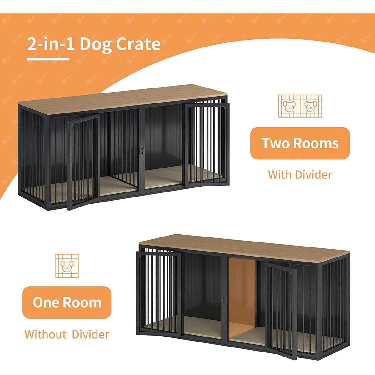 Large Wooden Dog Crate Furniture with Double Doors O732633