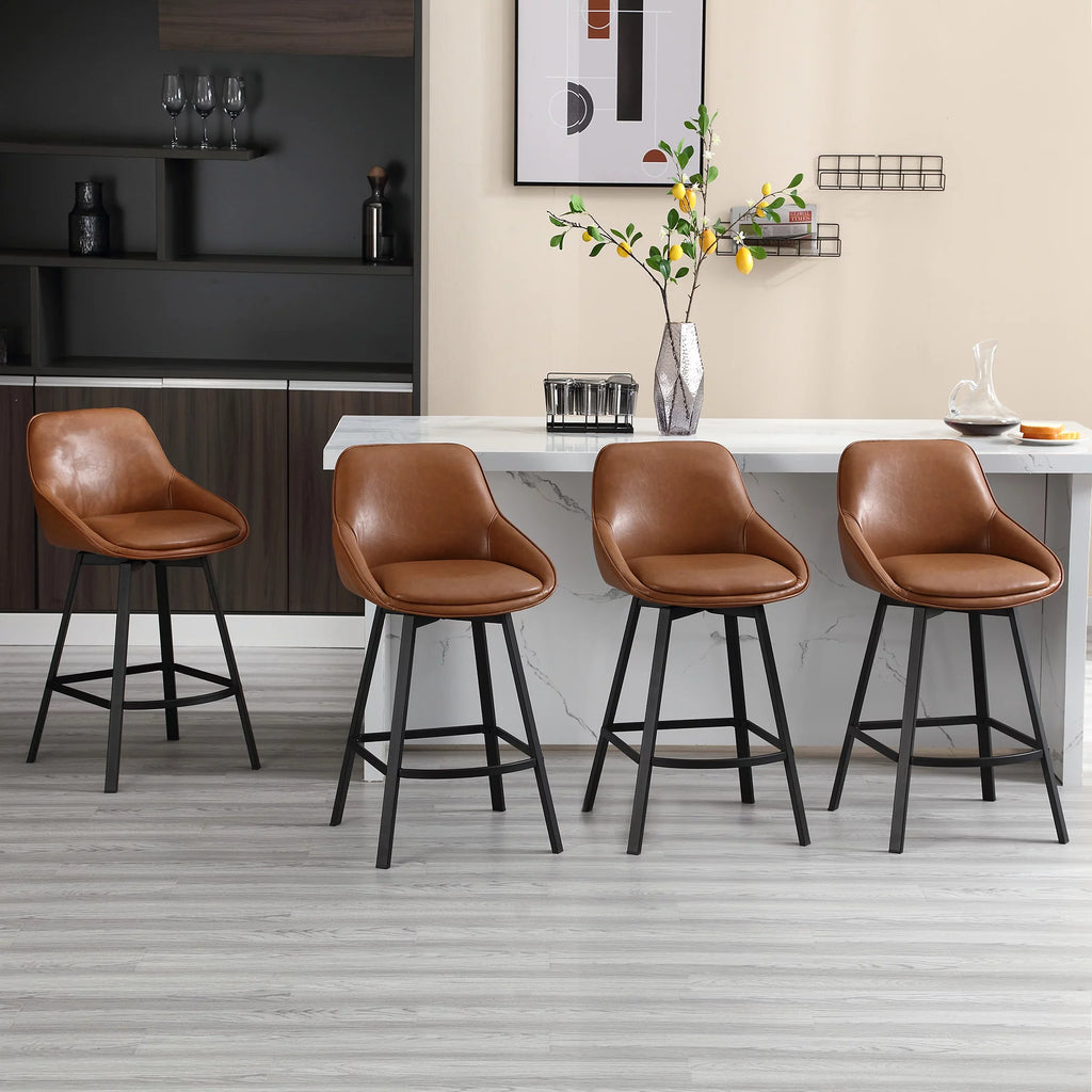 Brown Faux Leather Upholstered Bar Stools Set of 2 U46704