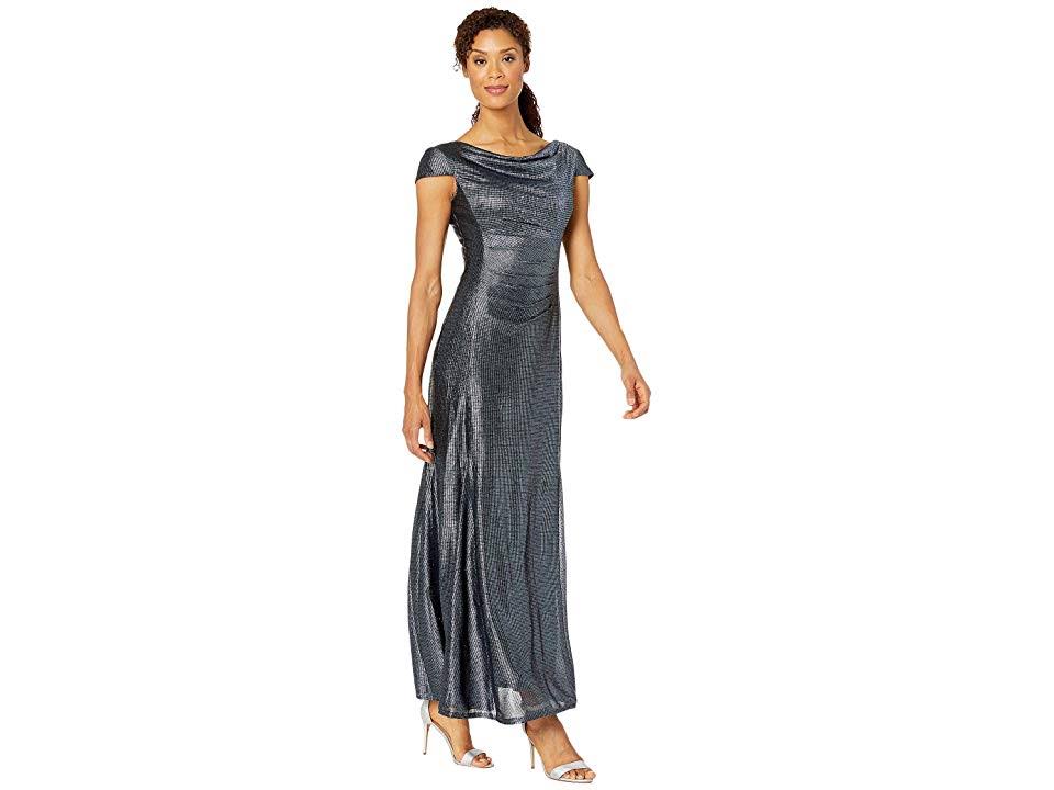 Long Cap-Sleeve Metallic Knit Gown K1663