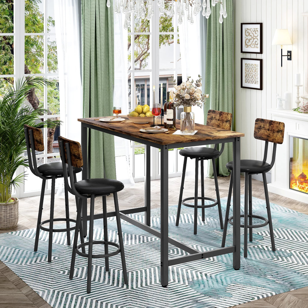 5 Piece Bar Height Dining Table Set with Upholstered Stools J5070