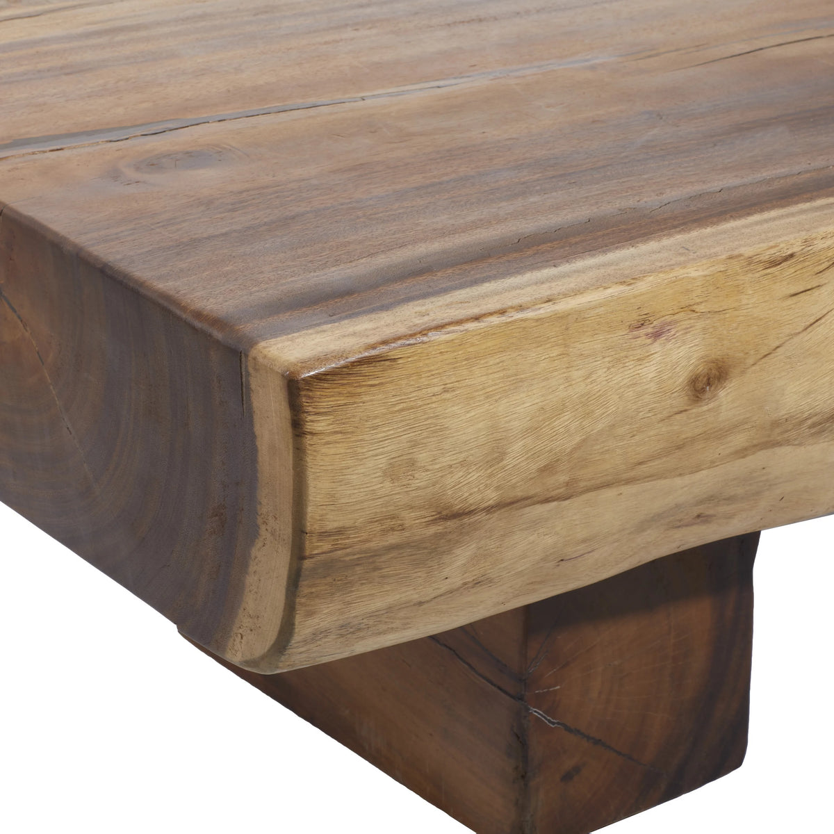 Brown Wood Live Edge Coffee Table with Block Style Base H630455