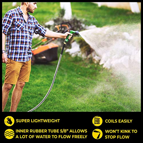 100 Ft Stainless Steel Garden Hose with Nozzle X7608