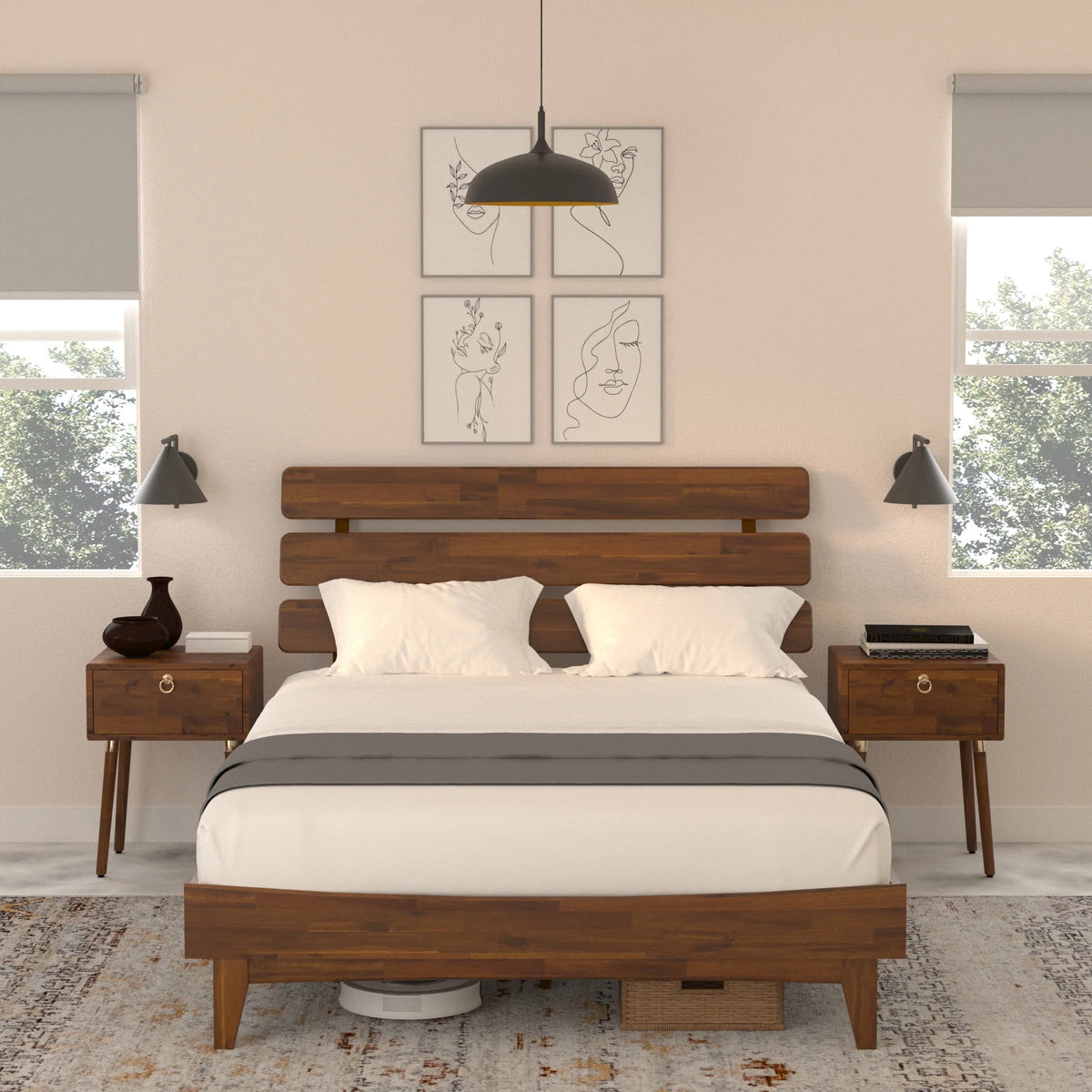 Queen Bed Frame with Adjustable Headboard S608