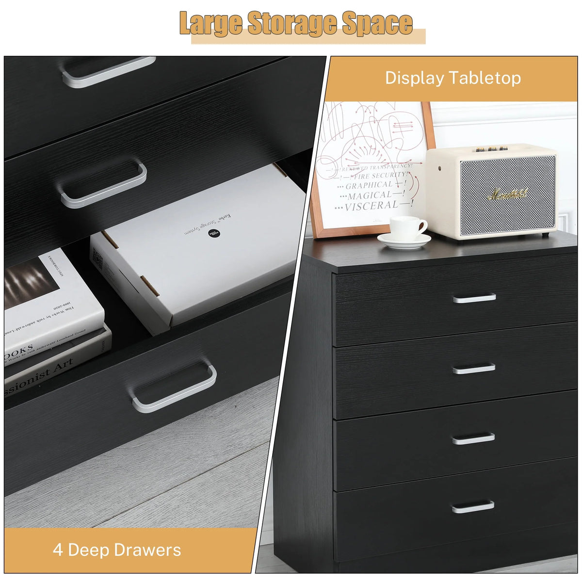 Black 4 Drawer Dresser S255