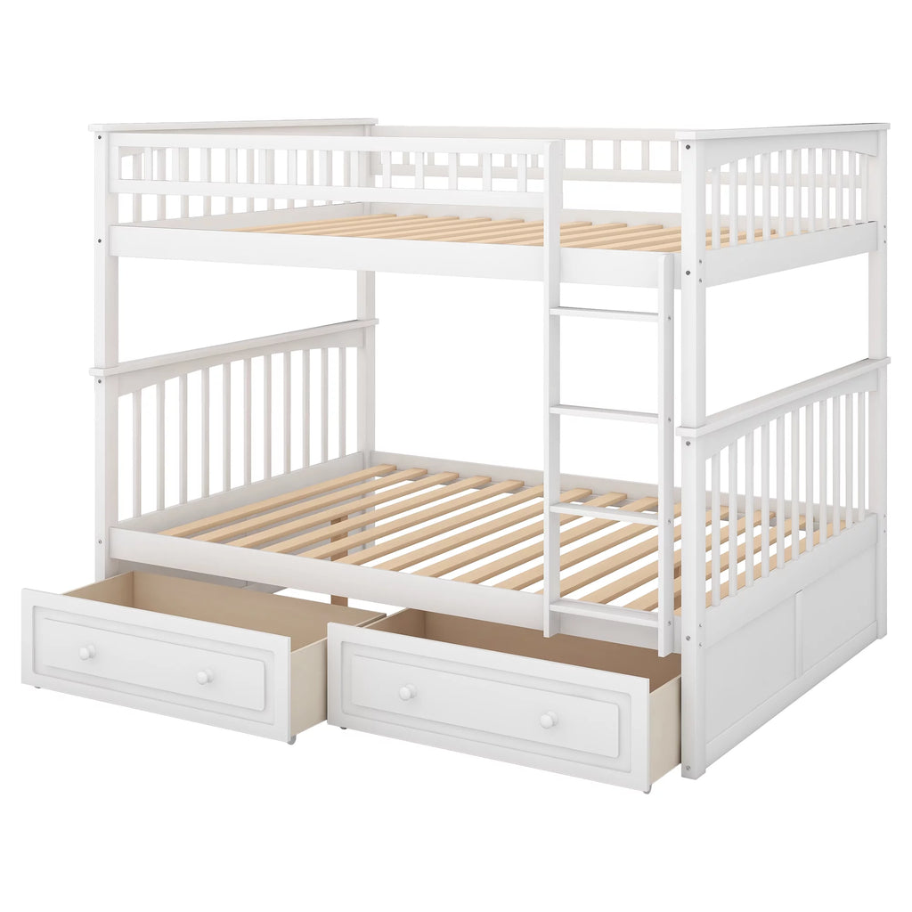 Pine Wood Full-Over-Full Bunk Bed with Storage H437