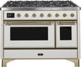 White Dual Fuel Natural Gas Range with Brass Trim A178