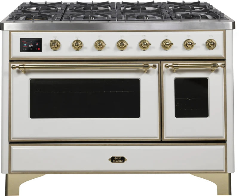 White Dual Fuel Natural Gas Range with Brass Trim A178