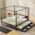Queen Size Black Metal Canopy Platform Bed with Trundle and 3 Storage Drawers T43864